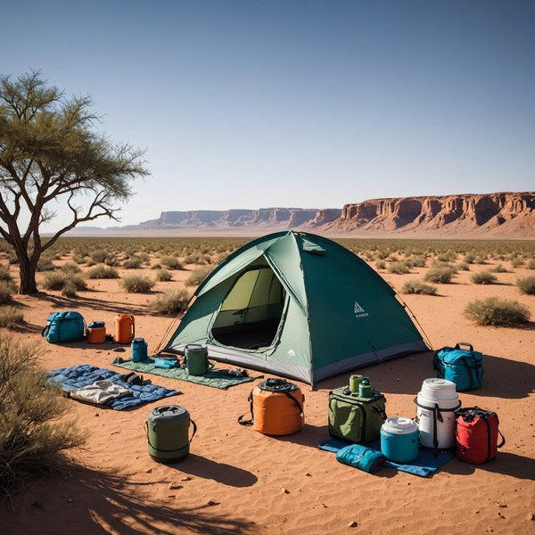 Quels sont les équipements nécessaires pour un camping en région de plaine aride en été?
